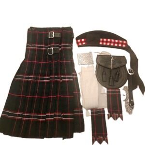 6 Piece Scottish National Tartan Piper Kilt Glengarry Hat Set Outfit Pkg Sz 45